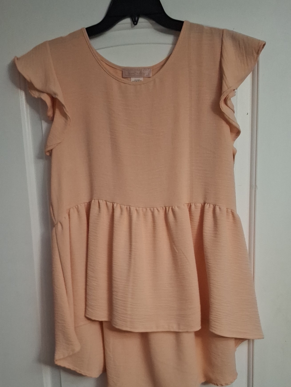 Peplum Flutter Sleeve Top - Peach